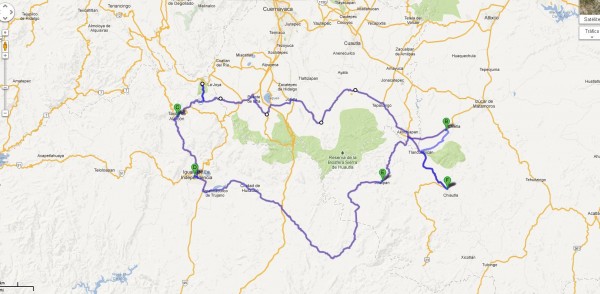 Ruta programada de regreso de Taxco vía Iguala
