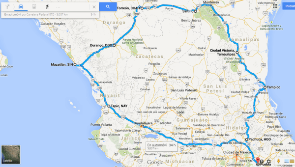 La propuesta inicial para el viaje Costa a Costa, 3200 km.